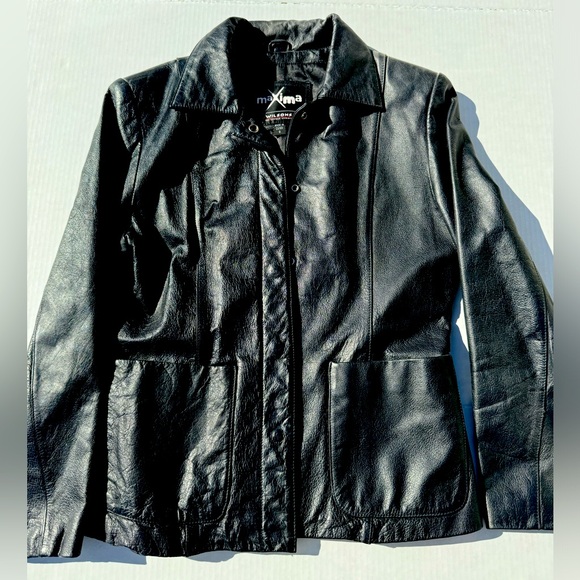 Maxima ladies black leather coat. Size small - Picture 1 of 6